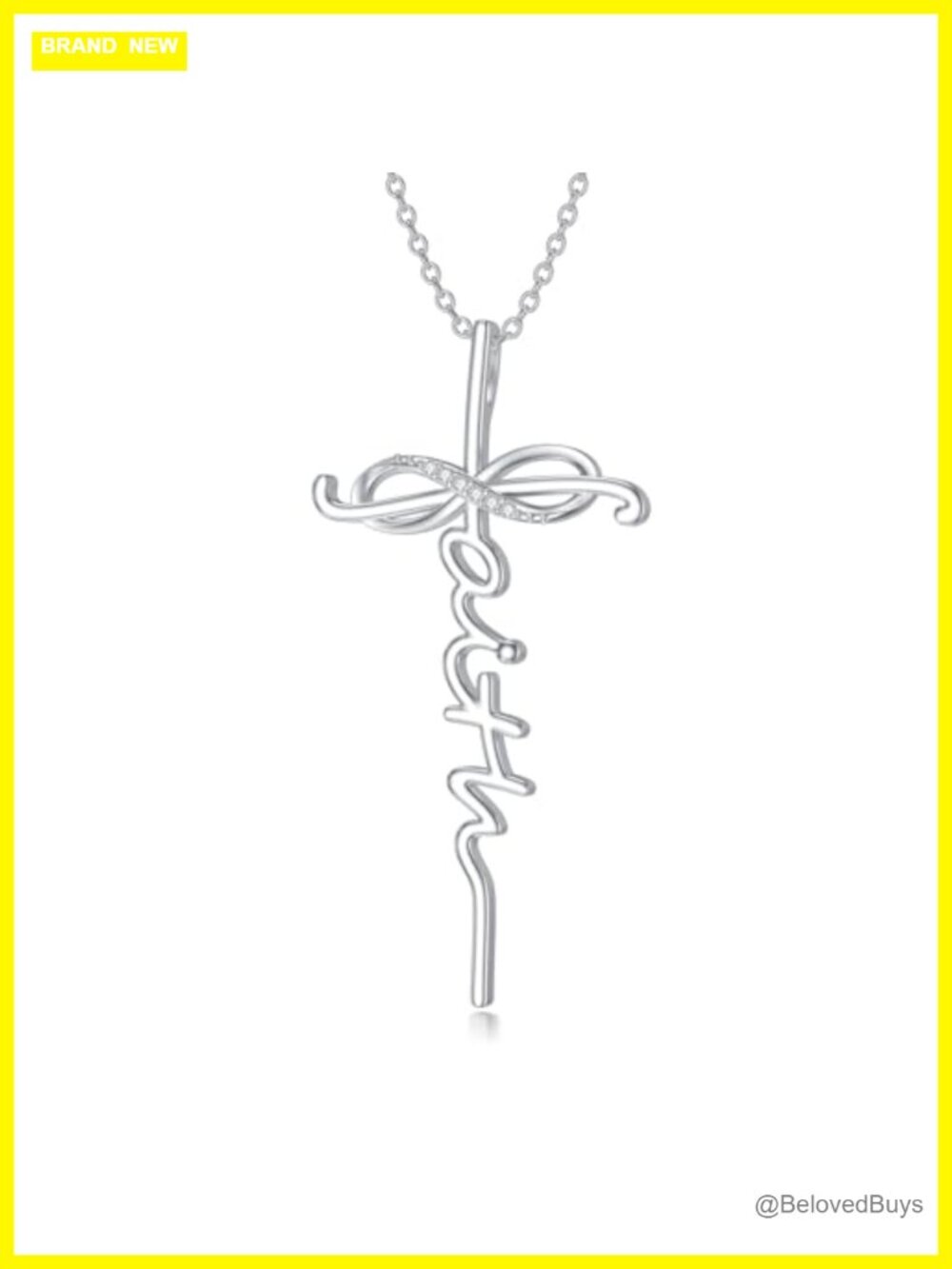 925 Sterling Silver Diamond Faith Cross Necklace Lab Grown Diamond Infinity